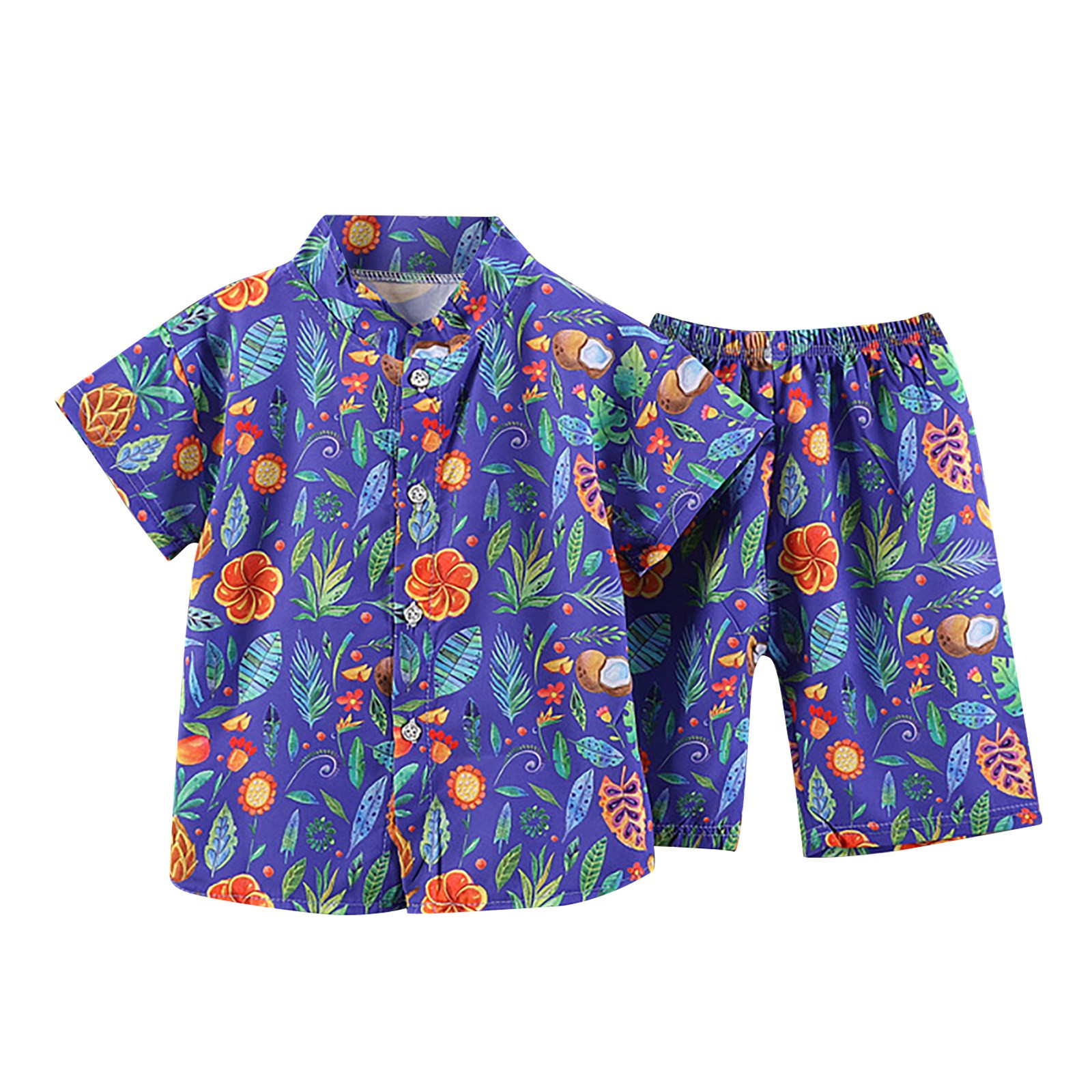 Baby Boy Summer Clothes Baby Tropical Print Outfits Short Sleeve Button Down Shirt Swim Shorts Summer Kids Beach Wear Baby Boy Outfit Blue 18 Months-24 Months